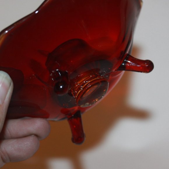 Ruby Red Amberina Glass Lotus Candle Stick Holder Footed Vintage - Picture 3 of 3